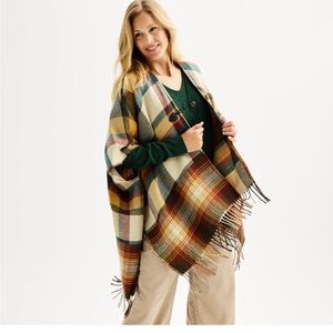 NWT Women's Sonoma Goods For Life® Plaid Button Closure Topper